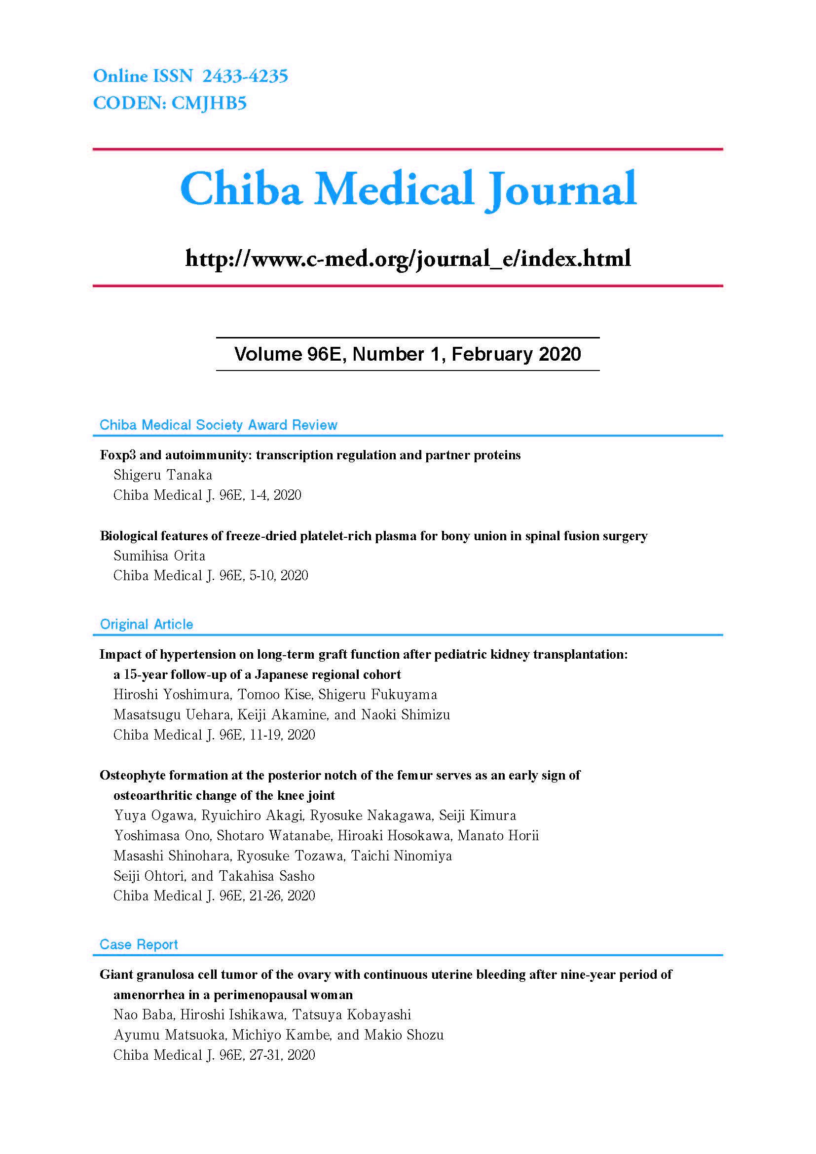 Chiba Medical Journal ; Vol.96E No.1